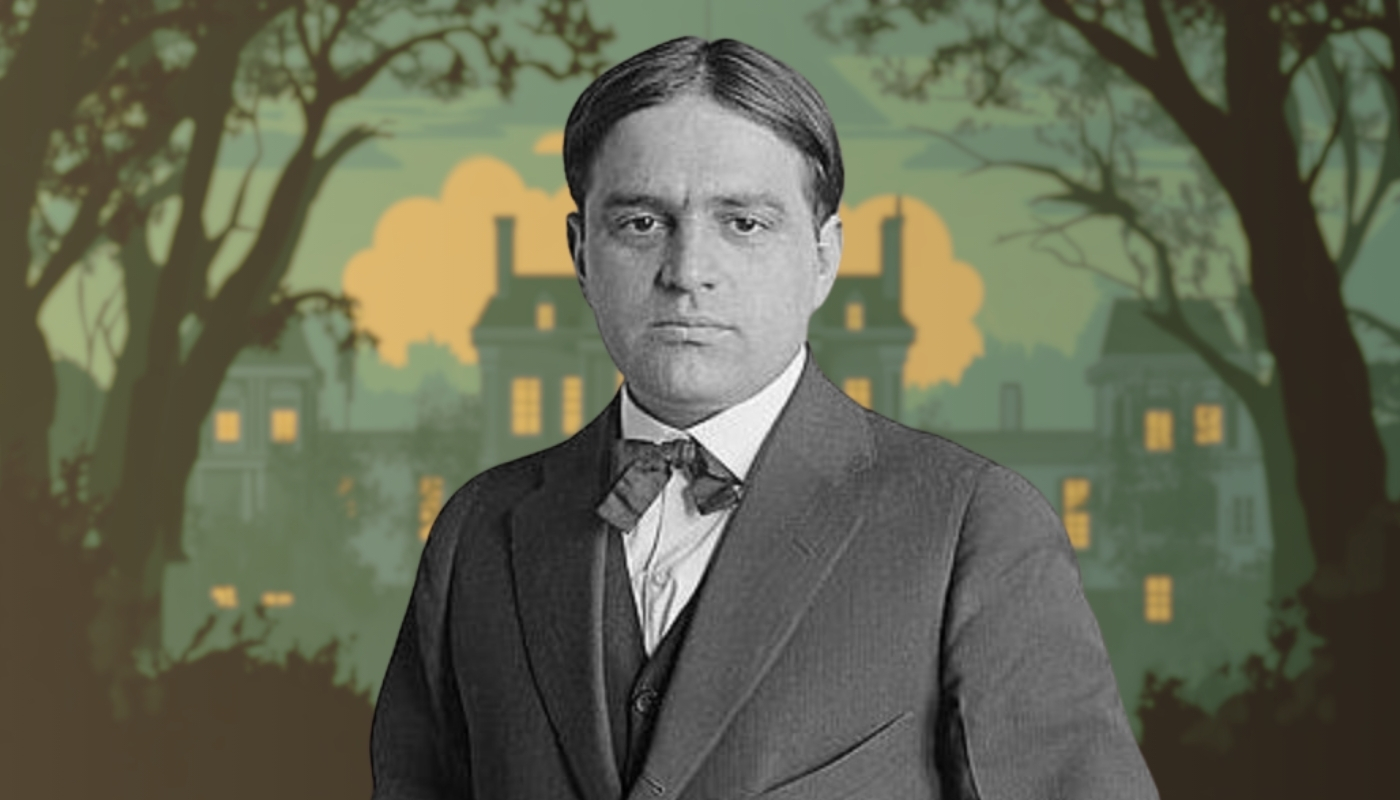 Portrait of Fiorello H. La Guardia with a vintage cityscape background